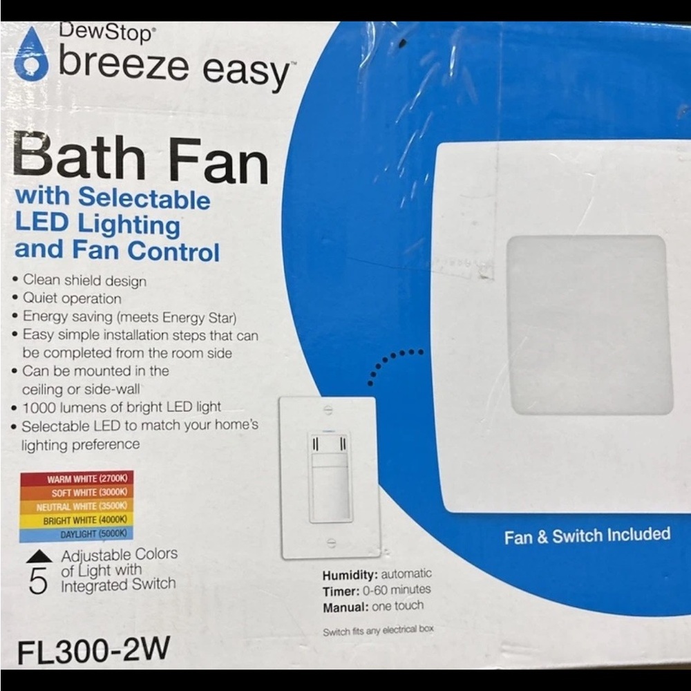 80 CFM Bathroom Exhaust Fan 0.5 sones Bath NO Noise w/Integrated Switch 5L Light